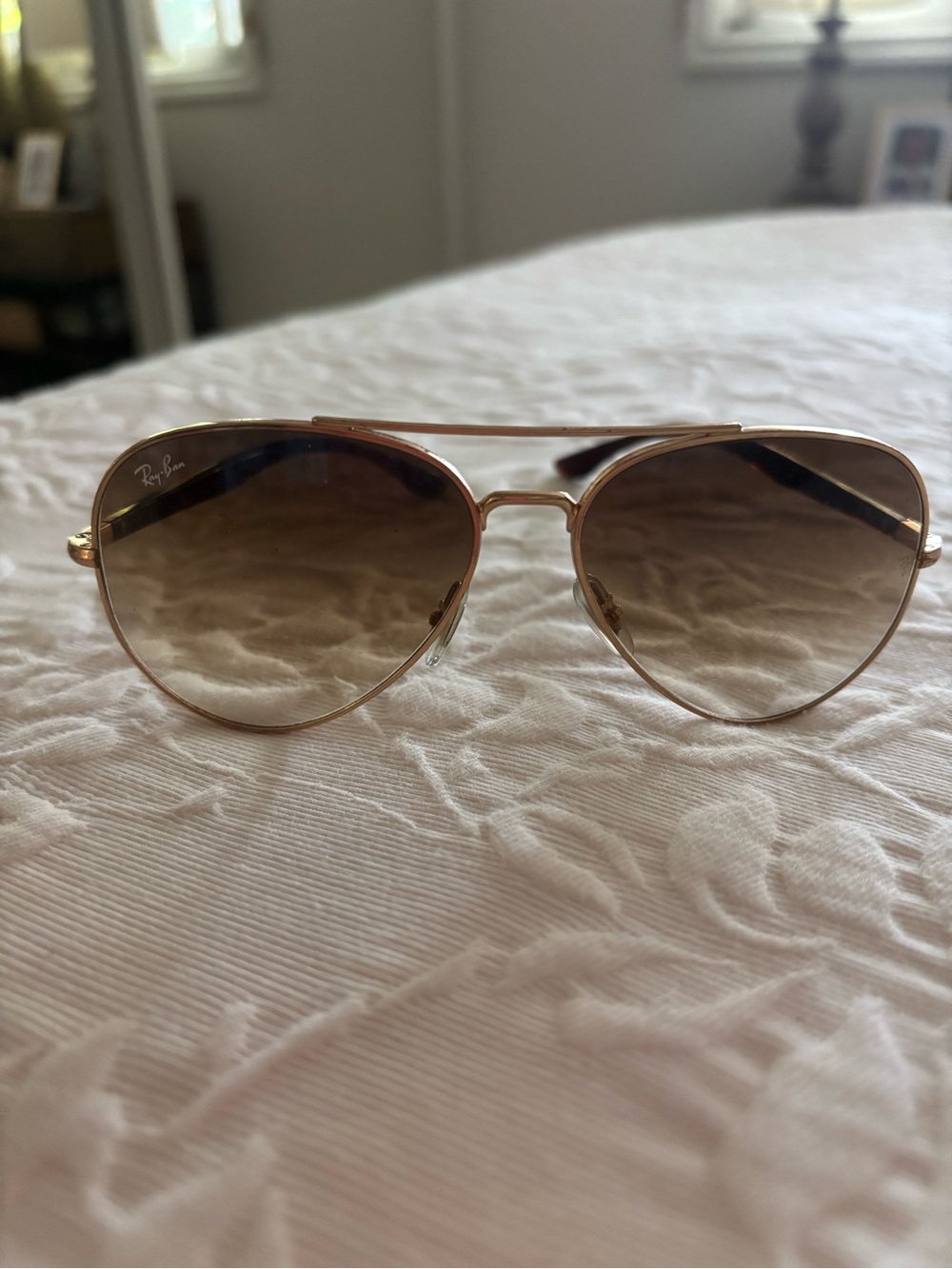 Ray-Ban Women's Gold Frame Sunglasses with Brown Gradient Lenses